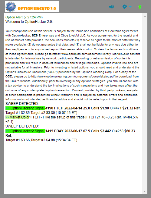 OptionHacker 2.0 daily recap