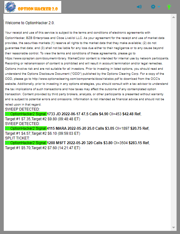 OptionHacker 2.0 daily recap