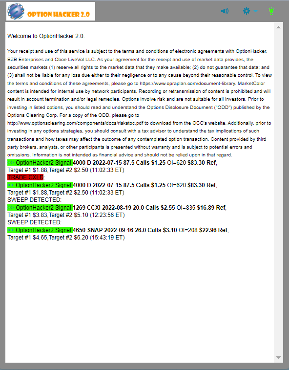 OptionHacker 2.0 daily recap
