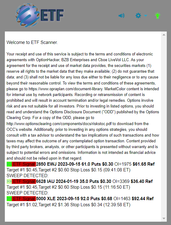 ETF Scanner daily recap
