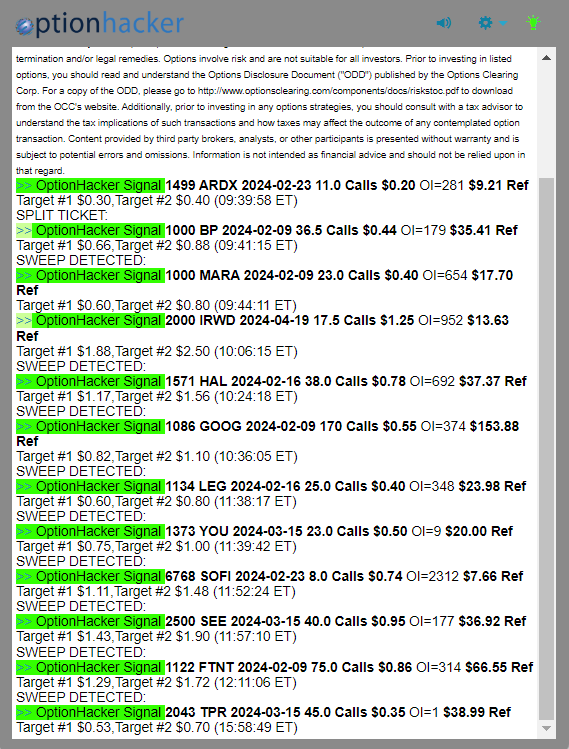 OptionHacker daily recap