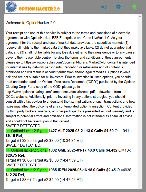 OptionHacker 2.0 daily recap
