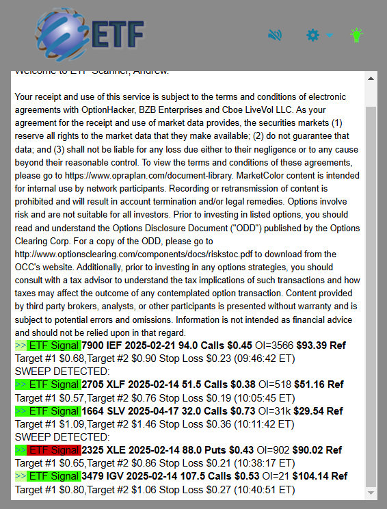 ETF Scanner daily recap
