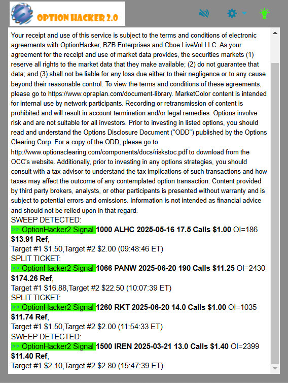 OptionHacker 2.0 daily recap
