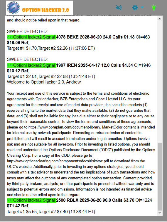 OptionHacker 2.0 daily recap