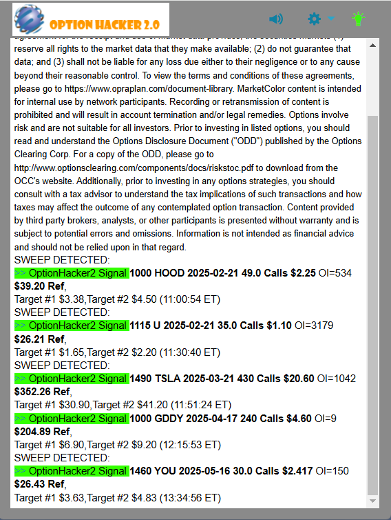 OptionHacker 2.0 daily recap