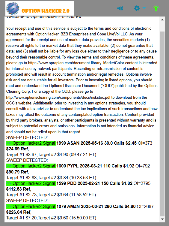OptionHacker 2.0 daily recap